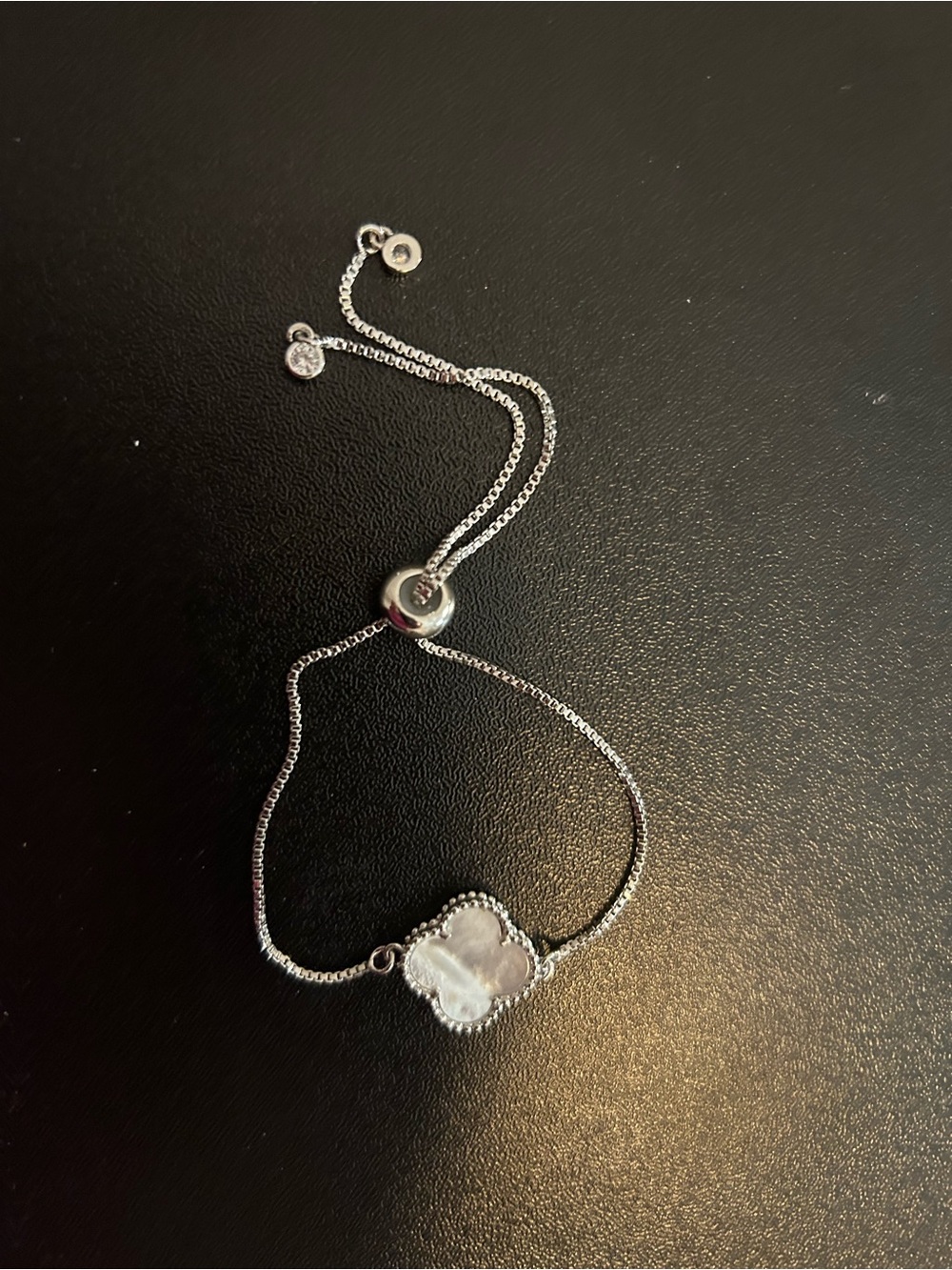 Silver Clover Bracelet with White Mother-of-Pearl Accent